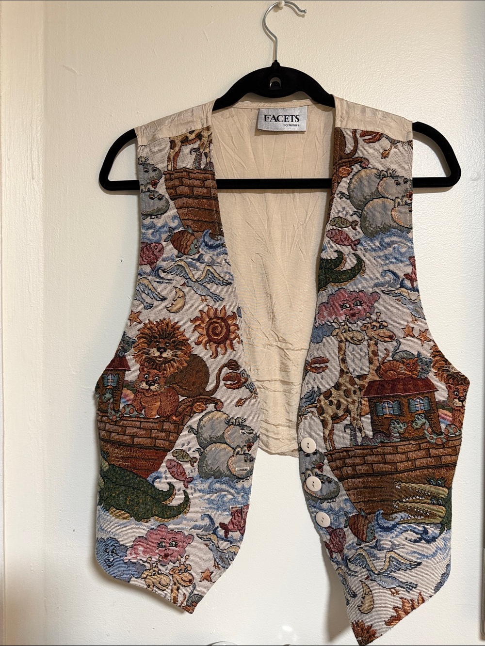 Facets Beige Tapestry Animal Print Vest